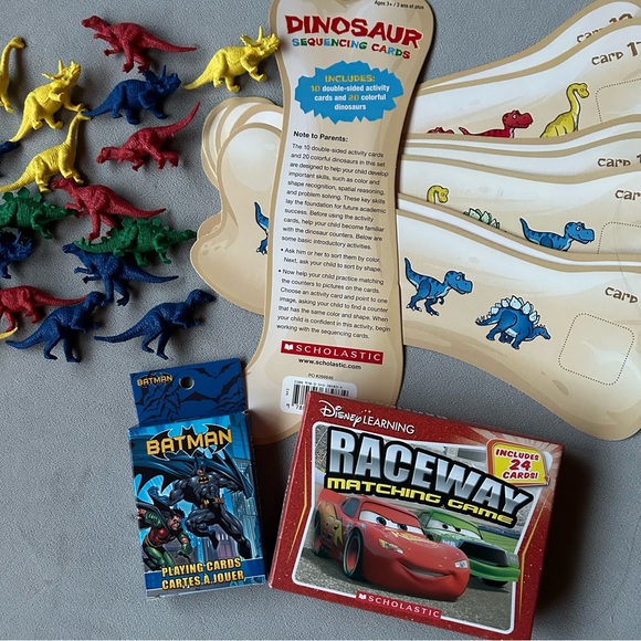 Set of 3 ~ Puzzles & Games ~ Dinosaur Patterns - Batman Cards - Cars Matching - Picture 1 of 11